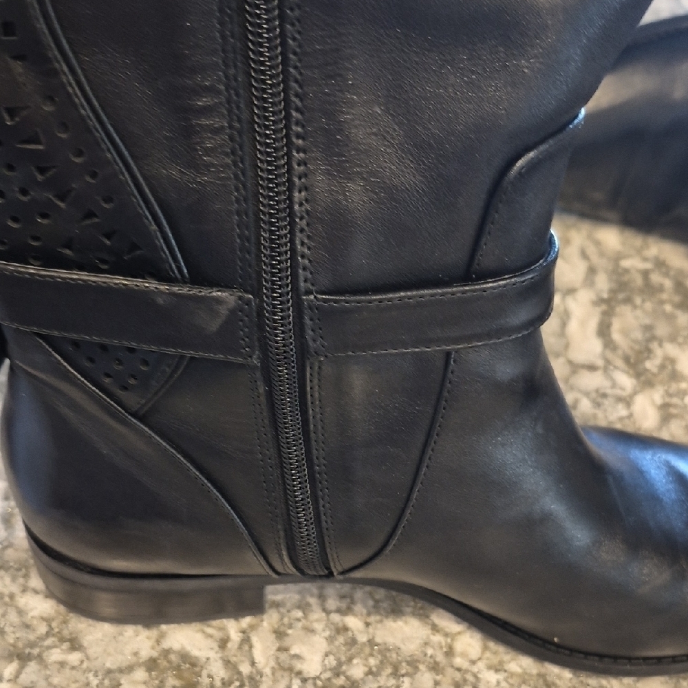 Gianni Bini Black Leather Perforated Boots - Picture 9 of 16